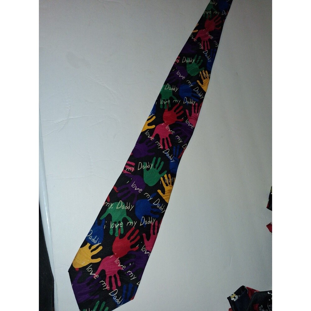 Love My Daddy Tie Colorful Handprint Novelty Father Gift Necktie